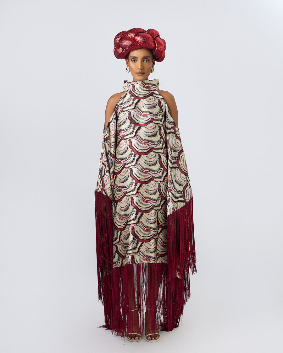 AMAYA COLD SHOULDER KAFTAN JACQUARD
